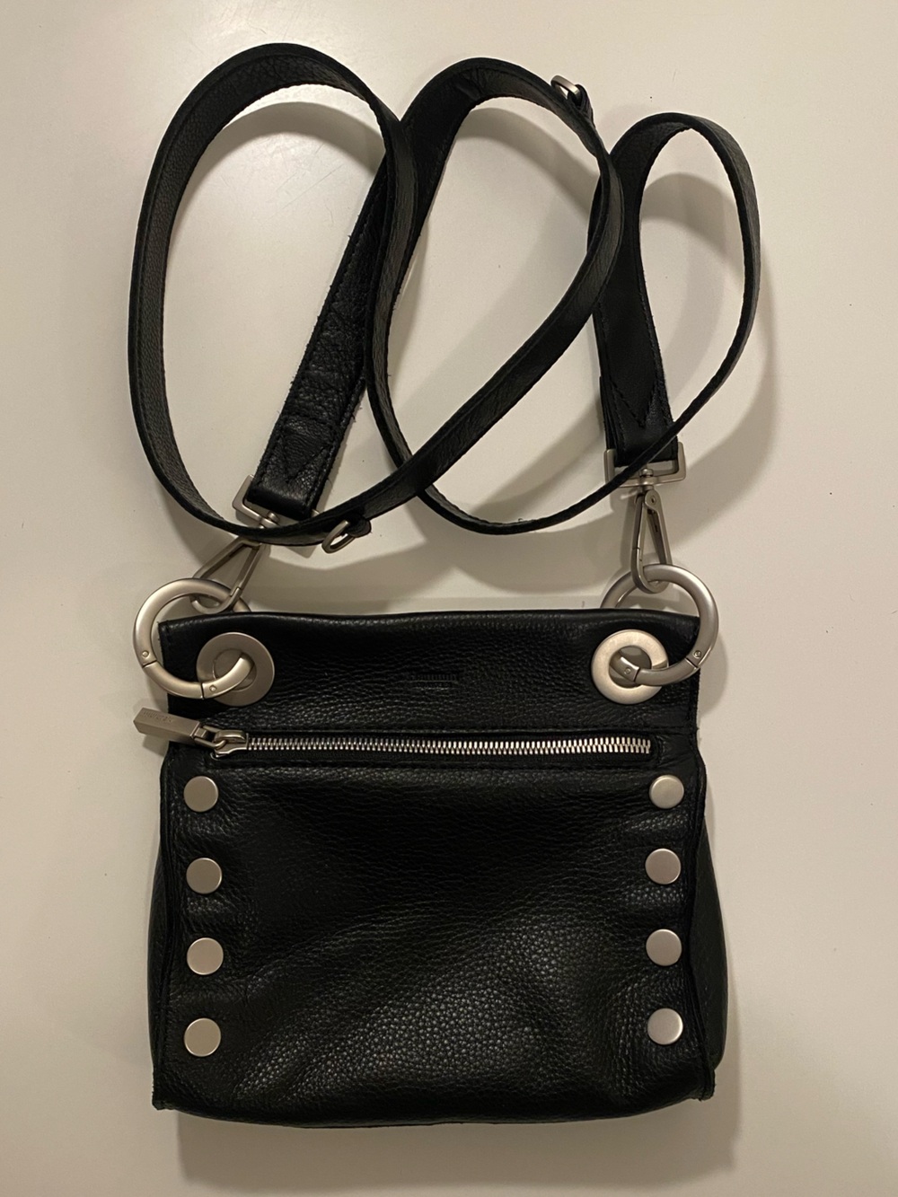 Hammitt Black Pebbled Leather Crossbody with Silver Ring Hardware